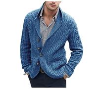 Duohropke Men's Long Sleeve Cardigan Cable Knit Chunky Knit Cardigan Warm in Winter, blue, 4XL