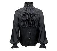 Duohropke Men's Pirate Shirt Ruffle Colonial Shirt Renaissance Poet Ruffle Shirt Steampunk Vampire Gothic Costume, black, S