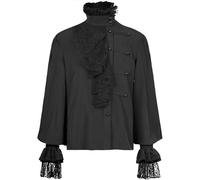 Duohropke Men's Pirate Shirt Ruffle Colonial Shirt Renaissance Poet Ruffle Shirt Steampunk Vampire Gothic Costume, 03 Black, L