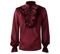 Duohropke Men's Pirate Shirt Ruffle Colonial Shirt Renaissance Poet Ruffle Shirt Steampunk Vampire Gothic Costume, 02 Red, M