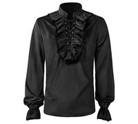 Duohropke Men's Pirate Shirt Ruffle Colonial Shirt Renaissance Poet Ruffle Shirt Steampunk Vampire Gothic Costume, 02 black, XXL
