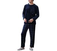 Duohropke Men's Pyjama Set, Winter Thick Warm Soft Blue Checked Flannel Pyjamas Sets for Men Night Pyjamas Men Long Sleeve Pyjamas Sleepwear Suit Casual Homewear, a, XL
