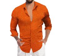 Duohropke Men's Sequin Glitter Shirt Fashion Golden Shiny Slim Fit Long Sleeve Shirt Breathable Large Sizes Button Down Shirt Luxury Disco Party Night Club Carnival Costume, orange, XL
