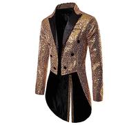 Duohropke Men's Sequin Tailcoat, Steampunk Tailcoat, Gothic Frock Coat, Medieval Men's Circus Ringmaster Costume Jacket, gold, M
