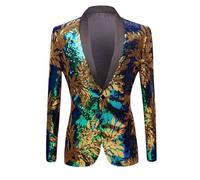 Duohropke Men's Slim Fit Jacket Blazer Suit Jacket Leisure One Button Sequins Glitter Suit Jacket Carnival Costume for Wedding Party Prom Festival Outfit, Green, XL