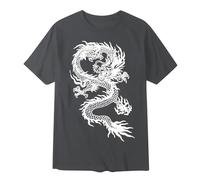 Duohropke Men's T-Shirt Dragon Short Sleeve Shirts Summer Cotton Top Lightweight Breathable Tee with Crew Neck Chinese Dragon Graphic Sports Shirt, gray, XL