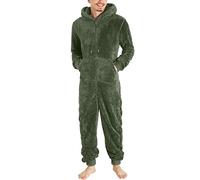 Duohropke Men's Teddy Fleece Onesie Comfortable Lounge Suit Fluffy Pajamas Plush Overall Long Pyjama Loungewear Onesie Warm Fluffy and Cozy One Piece, Army Green, 3XL