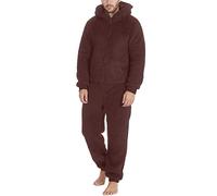 Duohropke Men's Teddy Fleece Onesie Comfortable Lounge Suit Fluffy Pajamas Plush Overall Long Pyjama Loungewear Overall Warm Fluffy and Cozy One Piece, brown, L