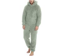 Duohropke Men's Teddy Fleece Onesie Comfortable Lounge Suit Fluffy Pajamas Plush Overall Long Pyjama Loungewear Onesie Warm Fluffy and Cozy One Piece, mint green, XL