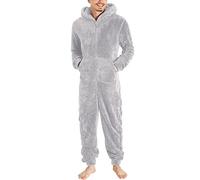 Duohropke Men's Teddy Fleece Onesie One Piece Comfortable Lounge Suit Fluffy Pajamas Plush Overall Long Pyjama Loungewear Overall Warm Fluffy and Cozy One Piece, gray, 4XL