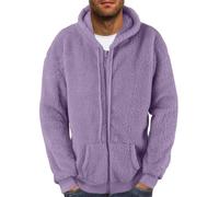 Duohropke Men's Teddy Fleece Sweat Jacket Men's Hoodie with Zip Warm Plush Hooded Jacket Winter Hoodie Pullover Fluffy Sweater, purple, XXL