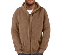 Duohropke Men's Teddy Fleece Sweat Jacket Men's Hoodie with Zip Warm Plush Hooded Jacket Winter Hoodie Pullover Fluffy Sweater