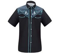 Duohropke Men's Western Cowboy Shirt Short Sleeve Button Down Shirt in Western Style Perfect for Cowboy Costume and Leisure, blue, XL