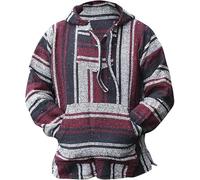 Duohropke Mexican Baja Hoodie Men's Sweatshirt Pullover Hippie Jumper Hoodie Surf Poncho Sweater Spring Autumn Sports Shirt Oversized Transition Jacket Long Sleeve Shirt with Drawstring, red, L