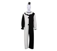 Duohropke Movie Killer Terrifier Clown Black White Jumpsuit Cosplay Costume Carnival Party Outfit for Men Women, Jumpsuit+hat+mask, L