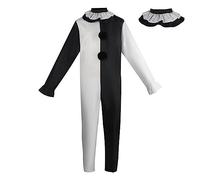 Duohropke Movie Killer Terrifier Clown Black White Jumpsuit Cosplay Costume Carnival Party Outfit for Men Women