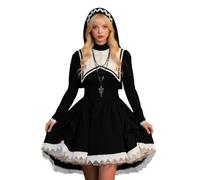Duohropke Nun Costume Women's Halloween Costume Sexy Scary The Nun Clothing Medieval Gothic Dress Religious Vikare Outfit with Nun Hood Cosplay Zombie Vampire Fancy Dress Maxi Dress