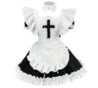 Duohropke Nun Costume Women's Japanese Anime Dress Sissy Maid Dress 5 Princess Lace Apron Retro Ruffle Pockets with Headpiece Bows and Sleeve Warmers French Maid Outfit