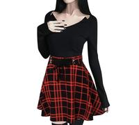 Duohropke Pleated Mini Skirts Women's Skirts with Lacing Punk Gothic Skirt Clothing Strap Zip Short Skirt Fashion Tennis School Dance Skirts High Waist Skirt, red, 5XL