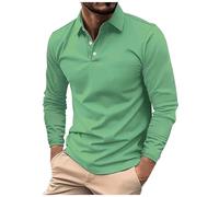 Duohropke Polo Shirt Men's Long Sleeve Polo Shirt Lapel Polo Shirt with Buttons Comfortable Polo Shirt Breathable Polo Shirt Casual Men's Shirt Lightweight Shirt Fashion Golf Polo Shirt, Green, 3XL