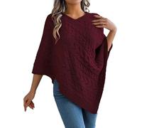 Duohropke Pullover Women's Cape Elegant Knitted Poncho with Cable Knit Cardigan Sweatshirt Oversized Knitted Jumper Cape V-Neck Jumper Winter Coat Top Jackets Sweat Pullover Tops, red, L