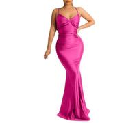 Duohropke Satin Evening Dress Women's Sexy Sling Chic Strappy Dress Backless Evening Dresses Sleeveless Summer Dress Aesthetic Party Dress Long Mermaid High Dress, pink, M