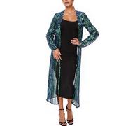Duohropke Sequin Cardigan Women's Long Sexy Coat Spring Autumn Oversize Cardigan Glitter Maxi Open Front Jacket Boho Transparent Kimono Party Carnival Costume Rave Outerwear