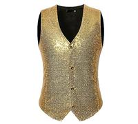 Duohropke Sequin Vest Men Women Glitter Suit Vest V-Neck Blazer Suit Vest Jacket Carnival Fancy Dress Disco Party Clubwear, gold, S