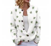 Duohropke St. Patricks Day Cardigan Women's Chunky Knit Cosy 3D Creative Print Cardigan Long Sleeve Sweater V-Neck Knitted Coat with Buttons Open Front Plus Size Pullover Knitted Cardigan, 04 Green