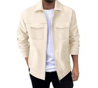 Duohropke Sweat Jacket Men's Softshell Jacket with Zip Casual Overshirt Regular Fit Button Up Shirt Jacket Casual Long Sleeve Shacket Jackets with Pocket, khaki, L