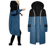 Duohropke Sweat Jacket Women's Long Hooded Coat with Pockets Autumn Winter Sweat Jacket Large Sizes Sporty Breathable Pullover Transition Jacket Loose Sweatshirt Outwear Zip Up Hoodie Parka