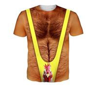 Duohropke T-Shirt Men's 3D Print Tee Shirt Summer Casual Graphic Short Sleeve Tops Ugly Bodybuilding Muscle Shirts Funny Naked Skin Chest Muscle Clothing Funny Prank Costume, yellow, M