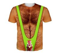 Duohropke T-Shirt Men's 3D Print Tee Shirt Summer Casual Graphic Short Sleeve Tops Ugly Bodybuilding Muscle Shirts Funny Naked Skin Chest Muscle Clothing Funny Prank Costume, Green, M