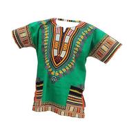 Duohropke T-Shirt Unisex African Prints Dress Dashiki Shirt Ethnic Kaftan Traditional Style Floral Print Tops Classic Summer Clothing Button Down Casual Shirt Festival Costume, Green, S