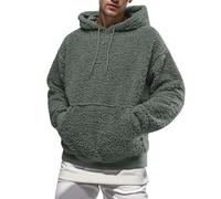 Duohropke Teddy Fleece Winter Pullover Men's Hoodie, Hooded Sweatshirt, Warm Soft Fluffy Sweater, Fuzzy Tops with Zippers and Pockets, Transition Jacket, Green, XXL