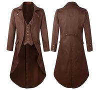 Duohropke Victorian Steampunk Jacket for Men Vintage Gothic Pirate Slim Fit Tailcoat Viking Renaissance Carnival Halloween Christmas Uniform Costume, brown, S