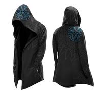 Duohropke Viking Medium Length Hoodie Men's 3D Printed Odin Myth Spring Autumn Capes Medieval Cosplay Costume Personality Biker Trend Cardigan Scandinavia Gift, blue, XXL