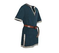 Duohropke Viking Shirt Men's Linen 6XL Medieval Shirt Short Sleeve Viking Tunic 4XL Long Medieval Tunic Short Sleeve Summer Tunic Medieval Costume, Green, XL