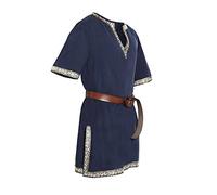 Duohropke Viking Shirt Men's Linen 6XL Medieval Shirt Short Sleeve Viking Tunic 4XL Long Medieval Tunic Short Sleeve Summer Tunic Medieval Costume, blue, 3XL