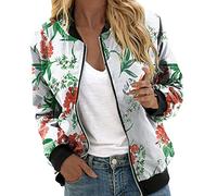 Duohropke Women's Bomber Jacket, Elegant Floral Pattern Summer Jacket, Casual Flight Jacket, Blouson, Summer Jacket, Silk Blouse, Sweatblazer, Spring Jacket, Jacket for Women, 01-Green, M