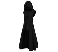 Duohropke Women's Cape with Hood Assassins Creed Costume Medieval Gothic Hoodie Plus Size Cosplay Dress Vintage Coat Pullover Large Sizes Mini Dress Irregular Hoodie, black, M