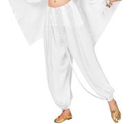 Duohropke Women's Glitter Sequin Tulle Fabric Trousers Elegant Flared Trousers Stretch Trousers Loose Belly Dance Costume Pump Trousers Party Performance Costume, White, One Size