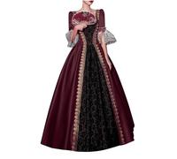Duohropke Women's Rococo Ball Gown Gothic Victorian Dress Costume Medieval Long Dress Multilayer Lace Vintage Princess Cosplay Dress Floor Length, brick red, XL