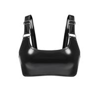 Duohropke Women's Wetlook Open Bra Shiny Crop Tops Short Bralette Faux Leather Undershirt Sleeveless PU Vest Sexy Leather Bra Patent Leather Latex Lingerie, black, S