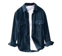 Duohropke Work Shirt Men's Corduroy Shirt with 2 Pockets Cotton Corduroy Shirt Regular Fit Long Sleeve Shirt Kent Collar Men's Shirt Brand Shirt Cord Long Sleeve Shirt Casual Shirt for Men, navy, XXL