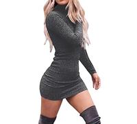 Duohropke Wrap Dress Women's Dresses Short Bodycon Turtleneck Pencil Dress Stretch Long Jumper Mini Dress Sexy Party Dress Bodycon Short Dress Elegant Long Sleeve Knitted Dress Ribbed Knit Winter