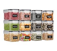 DUOJIN 12 Pieces Airtight Food Storage Containers, BPA-Free PP High transparency Containers with Lock Lids Leakproof, Stackable Kitchen Containers Cereal Fresh-Keeping Box with 32 Labels&Pen (Black)