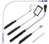DUOJIN 6 Pieces Magnetic Telescoping Pickup Grabber Tool Extendable Tool Kit Including Pick-up Rod LED Lights, Inspection Mirror and Flashlight, Telescopic Handle 360 Rotatable for Extra Observation
