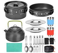 DUOJIN Camping Cooking Set Portable Camping Cookware Kit Aluminum Outdoor Camping Pans Pots and Stove Cooking Gear for Outdoor Hiking BBQ Picnic Campfire Backpacking Travel 1-2 People