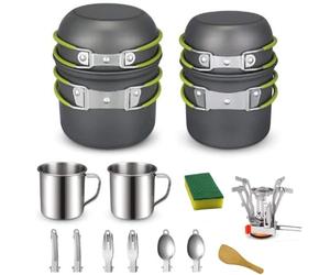 DUOJIN Camping Cookware Set With Stove for 1-2 People Outdoor Camping Cooking Set Portable Cooking Equipment Utensils for Camping Trekking Hiking Picnic BBQ Traveling